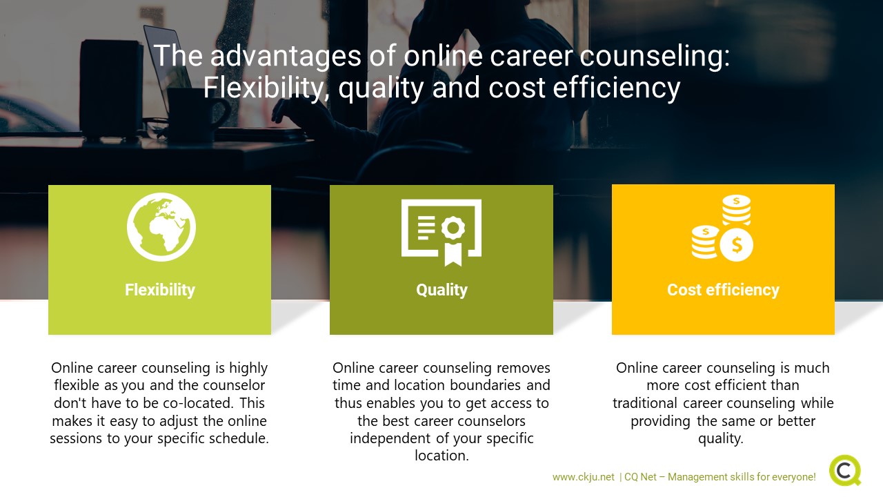 Online career counseling has a set of advantages (flexibility, quality, cost efficiency) compared to traditional career counseling